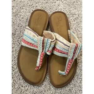 Skechers Women’s size 8 beach‎ flip flop sandals luxe foam 38961 Brown Aztec